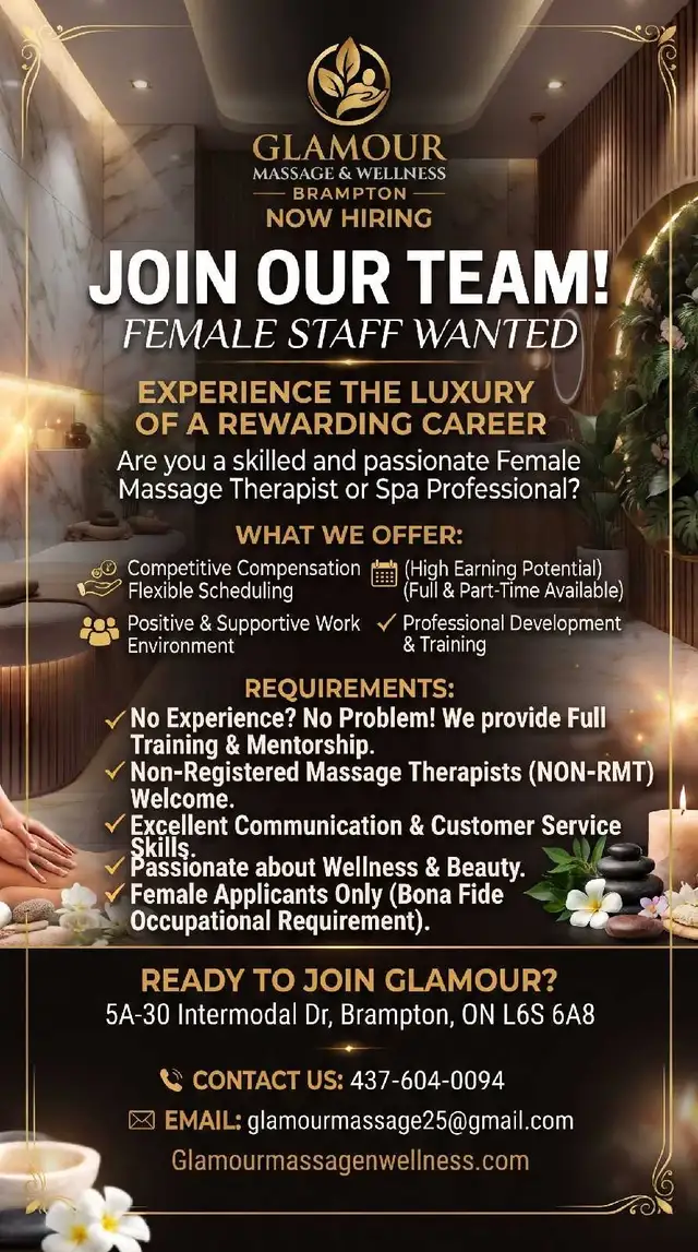 Glamour Massage & Wellness Hiring Massage Therapists