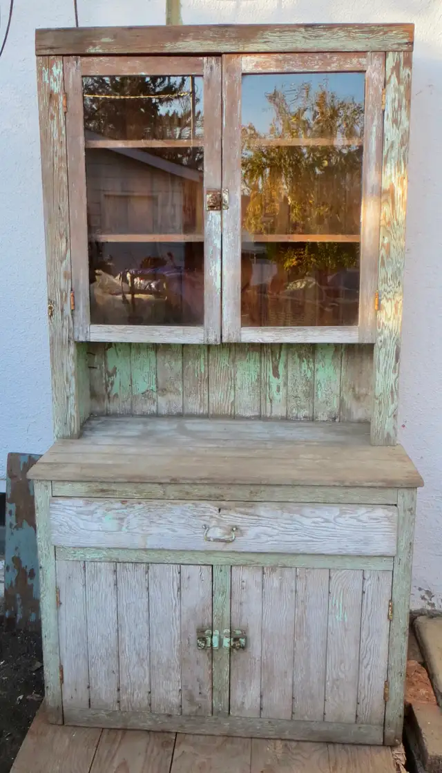 PAST and PRESENT ANTIQUES - HANDMADE  PINE STEPBACK CUPBOARD