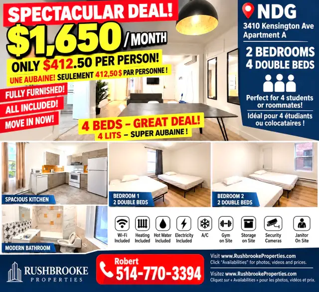 GREAT 2 Besroom.  4 Beds.  In NDG.