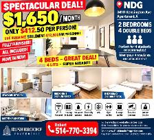 GREAT 2 Besroom.  4 Beds.  In NDG.
