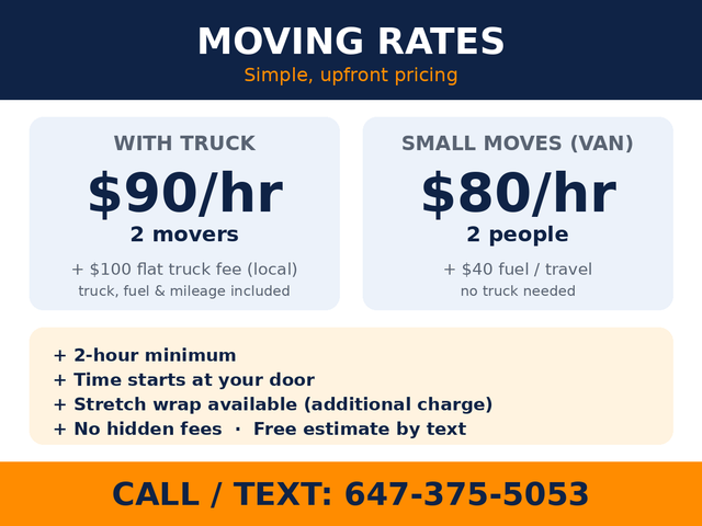 Scarborough Movers | 2 Movers $90/hr | Truck or Van | Same-Day