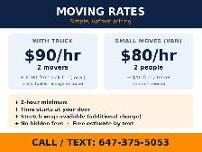 Scarborough Movers | 2 Movers $90/hr | Truck or Van | Same-Day