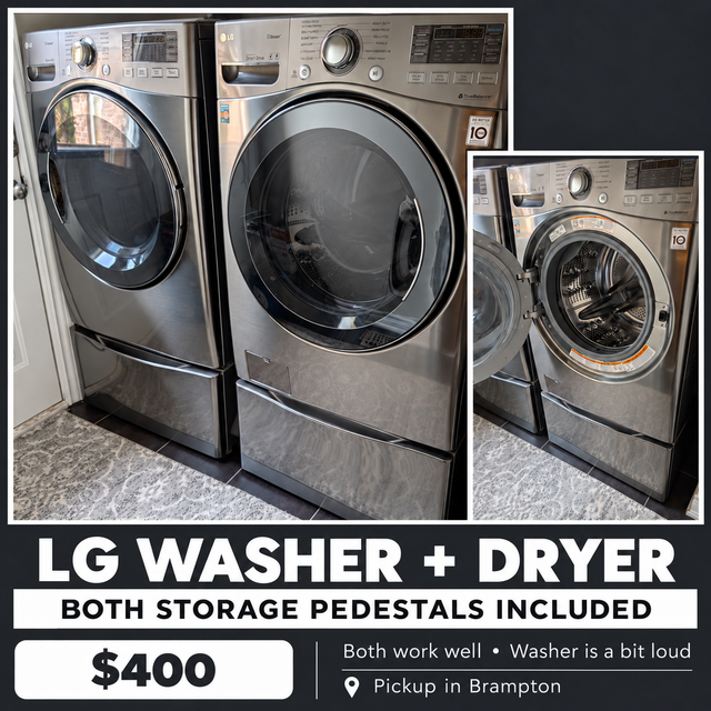 LG WASHER AND DRYER WITH PEDESTALS USED