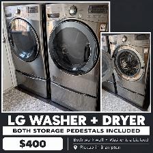 LG WASHER AND DRYER WITH PEDESTALS USED