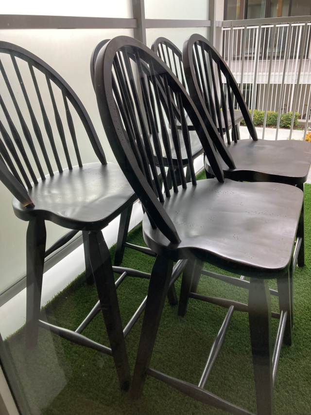 5 'FREE' Black Wooden High Back Bar Stools 'Beautiful!'