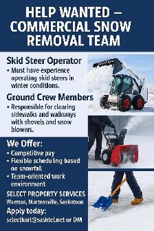 HELP WANTED / SNOW REMOVAL.