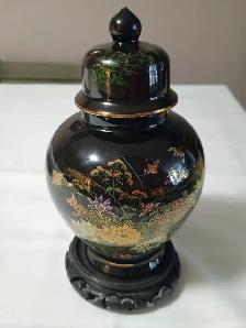 Mint-Vintage Japanese Hand-Painted Ginger Jar with Lid and Stand