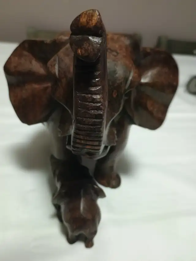 Vintage hand-carved, (rosewood wood)  mother-and-calf elephant