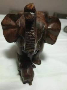 Vintage hand-carved, (rosewood wood)  mother-and-calf elephant