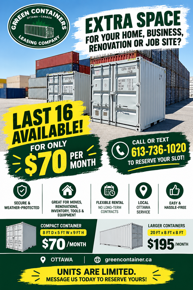 8x5x9 Only $70/Month Storage Container for Rent Ottawa
