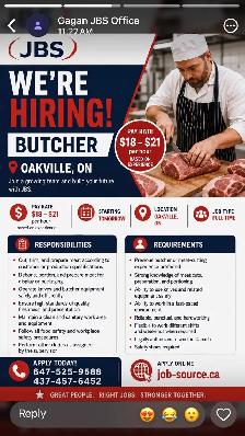 Urgently Hiring Butchers in Oakville