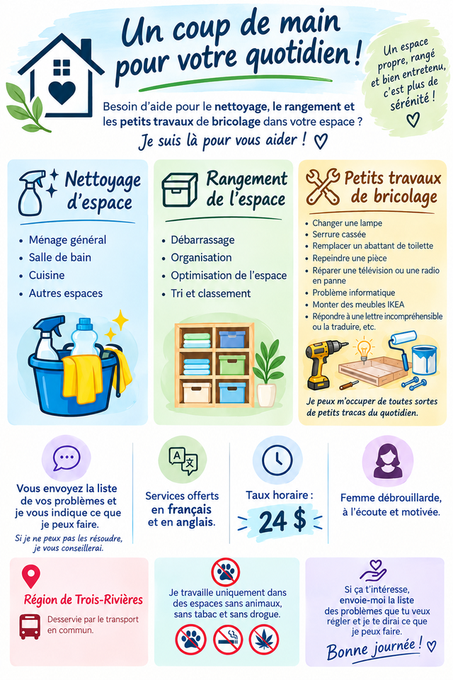 Offre (nettoyage, rangement, petits travaux de bricolage)
