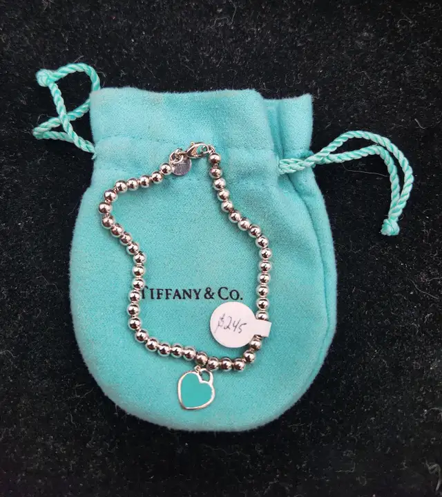 Tiffany & Co. .925 Sterling Silver Mini Bead Blue Heart Bracelet