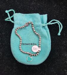 Tiffany & Co. .925 Sterling Silver Mini Bead Blue Heart Bracelet