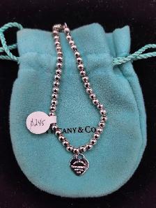 Tiffany & Co. .925 Sterling Silver Mini Bead Blue Heart Bracelet - Photo 2