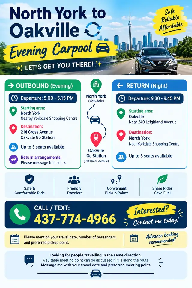 North York to Oakville Round-Trip Carpool