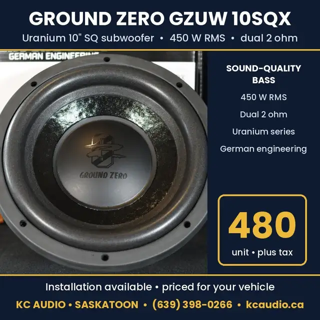 Ground Zero Uranium GZUW 10SQX 10' SQ Subwoofer - 450W RMS