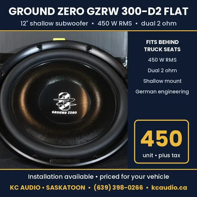 Ground Zero GZRW 300-D2 FLAT 12' Shallow Subwoofer - 450W RMS