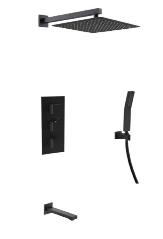 3 Way Thermostatic Shower/Tub Sets, Chrome or Black - Clearance