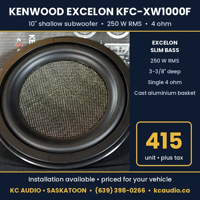 Kenwood Excelon KFC-XW1000F 10' Shallow Subwoofer - 250W RMS