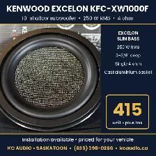 Kenwood Excelon KFC-XW1000F 10' Shallow Subwoofer - 250W RMS