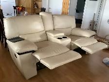 Divan inclinable en cuir crème avec porte-gobelets - Photo 2