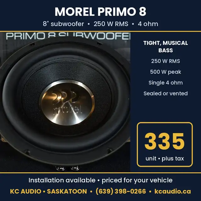 Morel Primo 8' Subwoofer - 250W RMS 4 Ohm