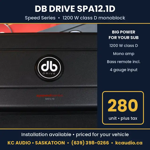 DB Drive Speed SPA12.1D 1200W Class D Mono Amplifier