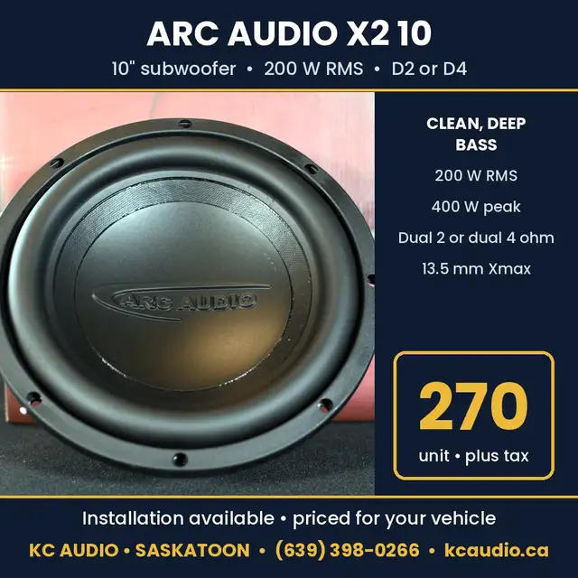 Arc Audio X2 10' Subwoofer - 200W RMS - Dual 2 or Dual 4 Ohm