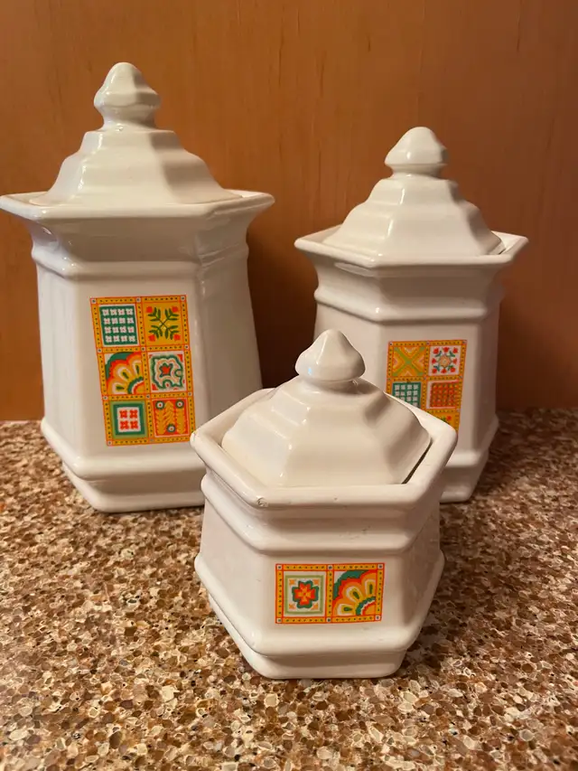 Three (3) vintage Elegant and Decorative Jars with lids
