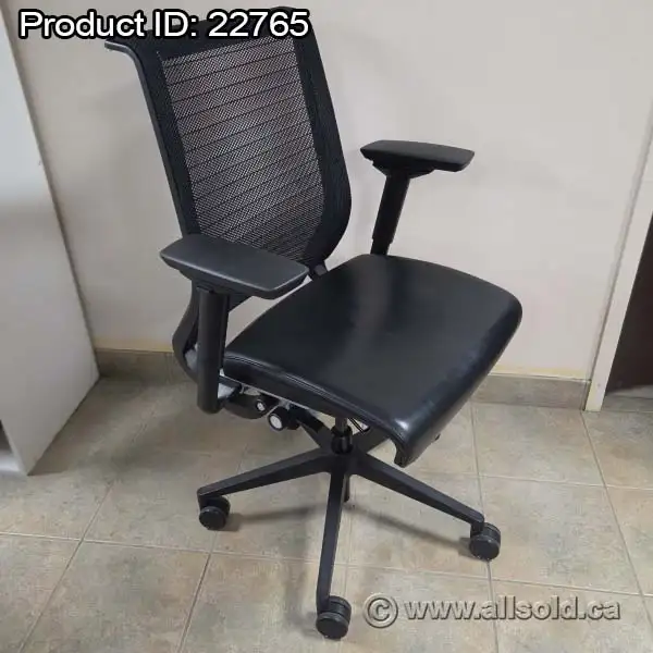 Black Steelcase Think Mesh Back Task Chair w/ Leather Seat
