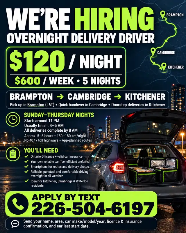 HIRING: OVERNIGHT DELIVERY DRIVER