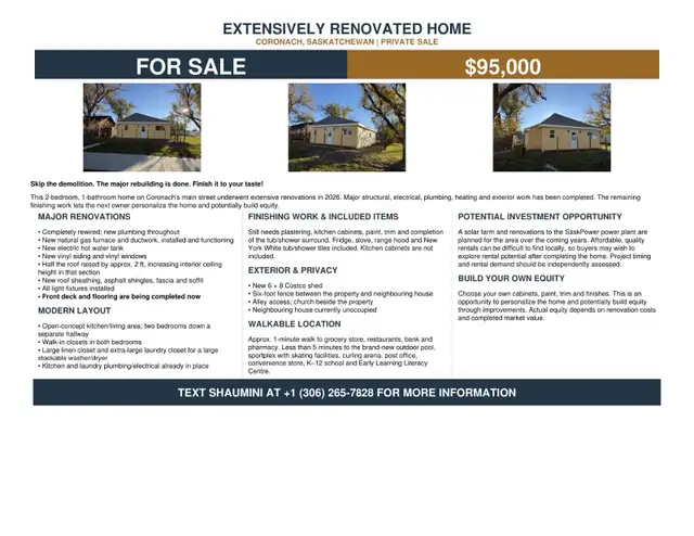 House for Sale in Coronach