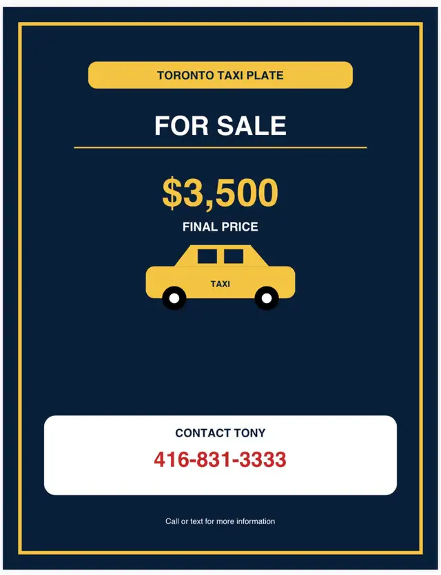 Taxi plate for sale