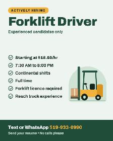 Hiring Forklift Driver | Actively Hiring | Certification Needed