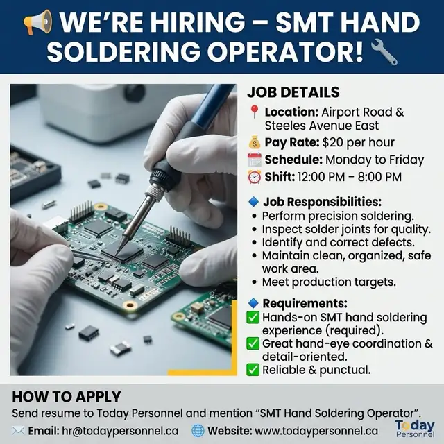We’re hiring- SMT HAND SOLDERING OPERATOR