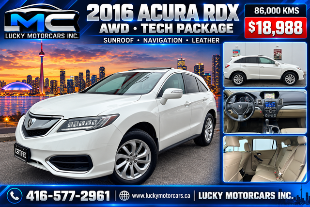 2016 Acura RDX TECH PKG AWD-SUNROOF-FULLY LOADED-ONLY 86KMS-CERT