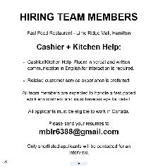Fast Food Restaurant - Cashier/Kitchen Help