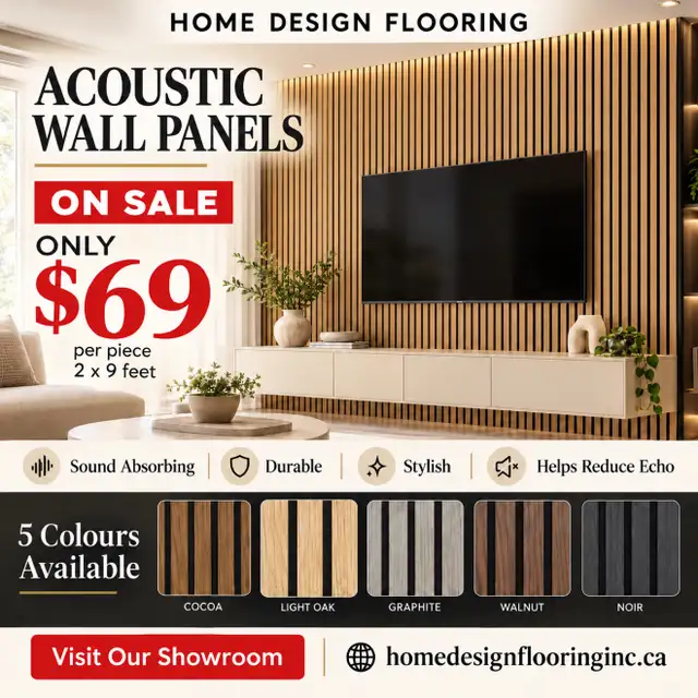 Acoustic Slat Wall Panels – ON SALE $69/pc (2x9 ft) – 5 Colours