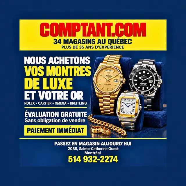 Achat Rolex, Cartier, Omega et or | Comptant.com Montréal