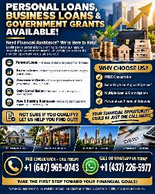 PERSONAL LOANS, BUSINESS LOANS & GOVERNMENT GRANTS AVAILABLE!