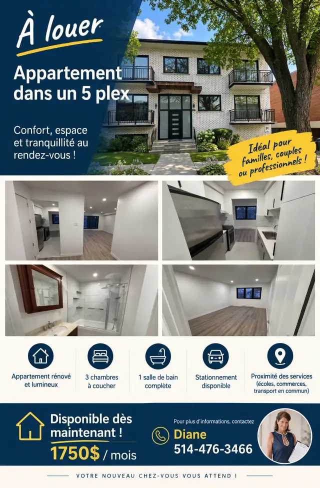 4 1/2 à louer Apart tout rénové
