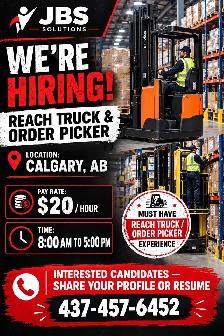 Urgently Hiring Order Picker & Reach Operator in Calgary