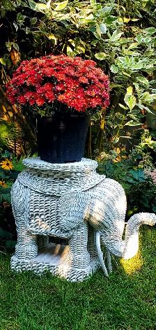 Vintage White Wicker Elephant Stool Side Table