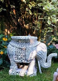 Vintage White Wicker Elephant Stool Side Table - Photo 2