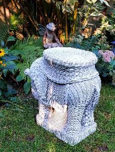 Vintage White Wicker Elephant Stool Side Table - Photo 3