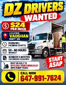 HIRING DZ DRIVER $24/HR (BRAMPTON/VAUGHAN)