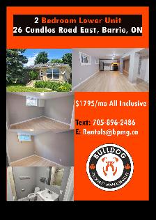 2 Bedroom Lower Unit in North Barrie