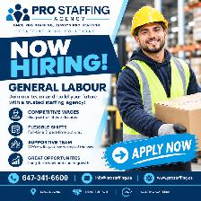 Now Hiring General Labour - Etobicoke Area - Apply Today