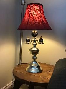 gold black desk lamp red cover.